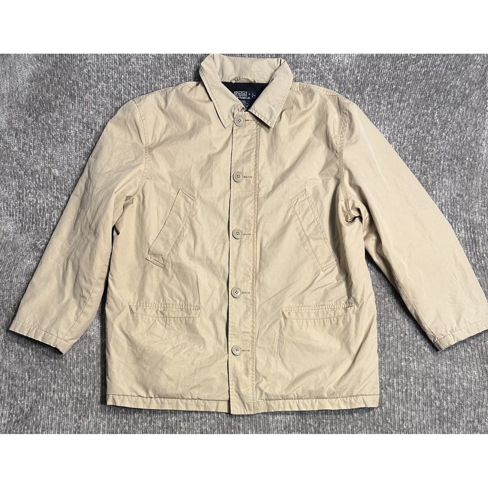 Vintage Polo Ralph Lauren Men's Fleece Lined Full Zip Car Coat Khaki Large
